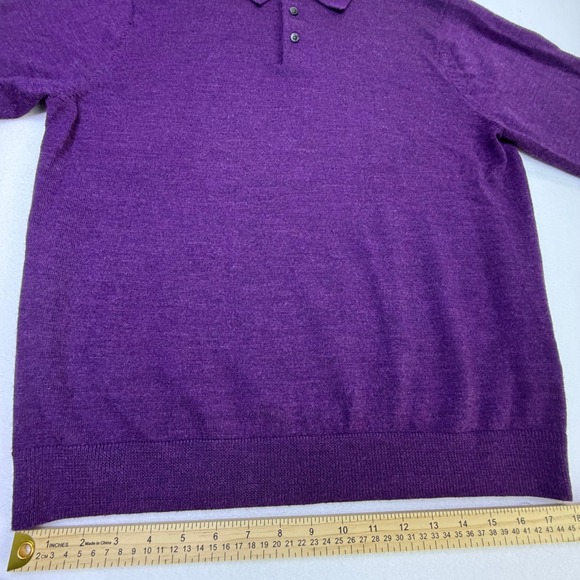 Turnbury 100% Extra Fine Merino Wool Polo Sweater Mens Large Plum Purple Knit - Picture 9 of 13
